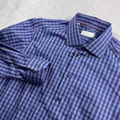 Eton Contemporary Fit Blue Red Plaid Dress Shirt Mens 16 41 Long Sleeve Cotton