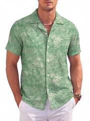 GIRUNS Men’s Hawaiian Beach Short Sleeve Button Down Shirt Tropical Cuban Collar