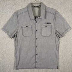 KUIU Shirt Basin Short Sleeve Button Up Blue Mens Medium Heathered Steel Camp
