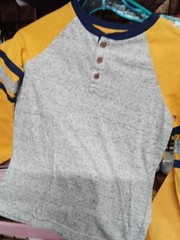 Men’s Henley Long Sleeve Shirt with Yellow Sleeves