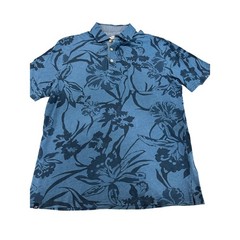 Johnnie-O Hangin Out Mens Blue Floral Hibiscus Cotton Polo Shirt Medium