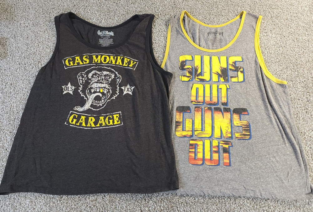 Suns Out Guns Out, Gas Monkey Garage Mens L Funny Graphic Novelty Tank Top