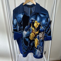 Marvel Wolverine All Over Print Button Up Shirt 2XL Blue Comic Retro Korea