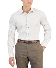 Alfani Dress Shirt Men’s 14-14.5 32/33 Tan Slim-Fit Temperature Regulating Geo