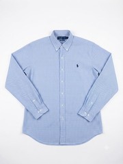 Ralph Lauren Mens Small Shirt Blue White Gingham Check Custom Fit Button Down