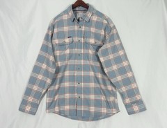 Poncho Plaid Flannel Button-Up Shirt Light Blue Pink White Medium Regular Fit