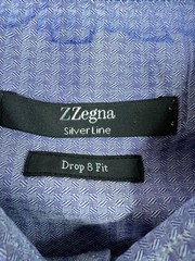 Z Zegna Dress Shirt Mens 16 32/33 Blue Herringbone Silver Line Slim Fit LS