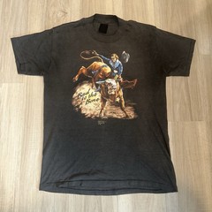 Vintage 80s 1989 3d Emblem Bad To The Bone Cowboy Rodeo T-shirt Sz L