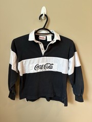 80s Coca Cola Rugby Polo Shirt M/L Boxy Black Vintage Coke