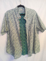 Outerknown Men’s XL Organic Cotton Green Blue Polka Dot Button-Up Shirt Pockets