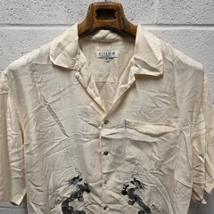 CITRON Santa Monica Mens Button Front Dragon Sequined 100% Silk Shirt 23.5×31