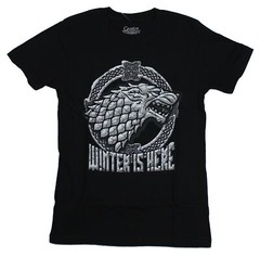 Game of Thrones Adult New T-Shirt – Stark Head Winter Is Here Cast Style Pic