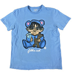 Filthie Rich Detroit Graphic T-Shirt Men’s L Light Blue Bear Money Hip Hop