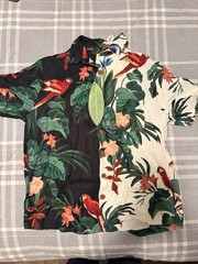 Farm Rio Unisex Macaw Fiesta Mix Shirt Black & WHITE Button Up Shirt MEDIUM NWT