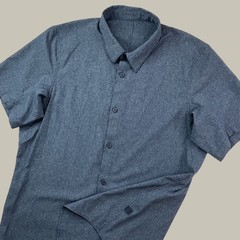 Lululemon Commission Shirt Men Sz L Button Down Heathered Blue Textured