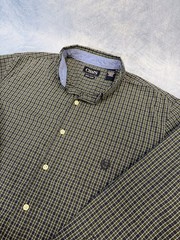 CHAPS Easy Care Men’s Dress Shirt Green Blue Stripe Cotton Poly Size XL