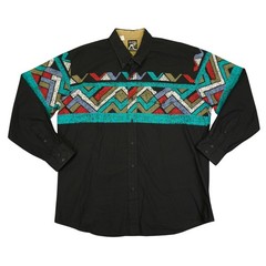 Vintage Roper Button Down Shirt Mens XL Black Southwestern Aztec Geometric USA