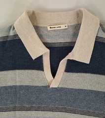 Marine Layer Polo Shirt Knit Blue White Striped Cotton Wool Nylon Blend Mens M
