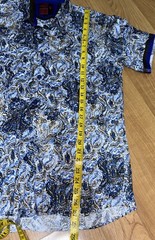 Vassari Short Sleeve Polo Collared Large Beige Blue White Paisley