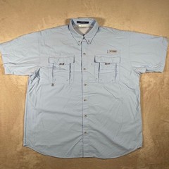 Columbia PFG Bahama II Fishing Shirt Mens XL Light Blue Short Sleeve UPF 30