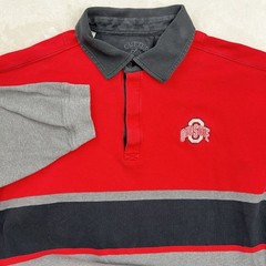 OHIO STATE BUCKEYES Men’s XL Polo Rugby Shirt Cutter & Buck Long Sleeve Striped