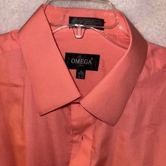 Omega Italy Dress Shirt XL 17-17.5 Coral Pink Button Front 52 Chest 32 Length