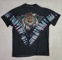 Vintage 80s Harley Davidson Distressed Single Stitch Tie Dye USA Eagle T Shirt M
