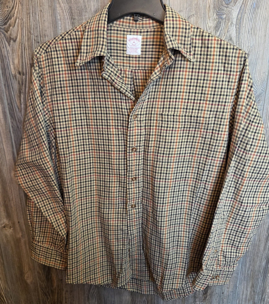 Brooks Brothers Button Shirt 346 Med Tan Plaid Cotton Wool Blend Brooksflannel