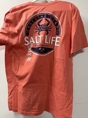 Salt Life Mens Shirt L Salmon Cracking Claws Flag Graphic Short Sleeve Cotton