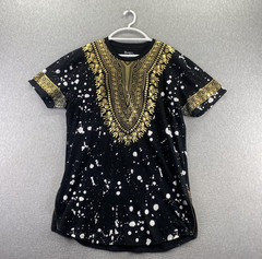 Bleeker & Mercer 3XL Black Gold Dashiki Print T-Shirt Short Sleeve Crew Neck