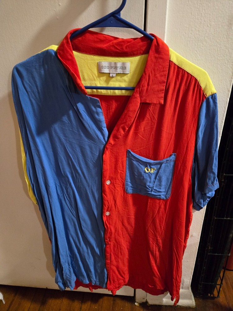 Vintage Odd Future OF OFWGKTA Mix Match Color Block Camp Collar Bowling Shirt L