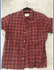 Kardo Mens Red Geomtric Short Sleeve Cotton Lightweight Casual Shirt EUC, XL