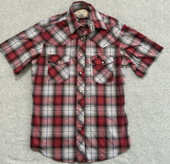 Wrangler Shirt Mens Medium Red Plaid Pearl Snap Short Sleeve Western Pockets