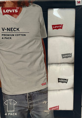 Levis 4 Pack Mens V-Neck Premium Cotton T-Shirts Size: Medium White