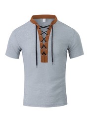 New Waffle Brown Patchwork Drawstring Tee