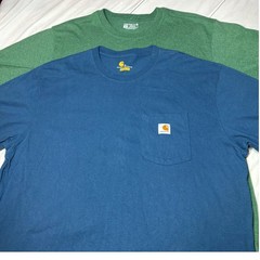 Carhartt Mens K87 Workwear Pocket T-Shirt Bundle Blue Green XL Regular Tall 2PK