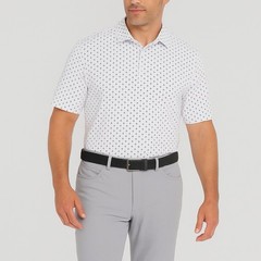 Greg Norman ML75 PlayDry Polo Shirt, White Blue Print, S, Golf Moisture Wicking
