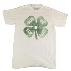 White T-Shirt with Green Four-Leaf Clover Print Men’s Small