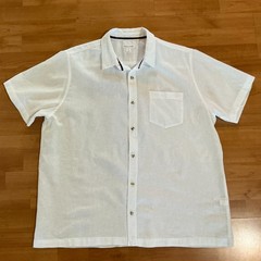 Sun + Stone Linen Blend Shirt Men XL White Short Sleeve Button Up Pocket Casual
