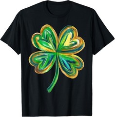 Watercolor Four Leaf Clover Green St Patricks Day Shamrock T-Shirt unisex Tee