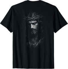 Sacred Jesus with Crown of Thorns Portrait Backprint T-Shirt