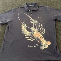 vtg POLO RALPH LAUREN Lobster print polo shirt Men Sz XL Navy Y2K Capsule Rare