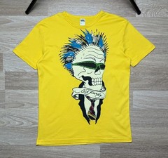 Ed Hardy Christian Audigier Yellow T Shirt Big Rock Punk Face Made In USA Size L