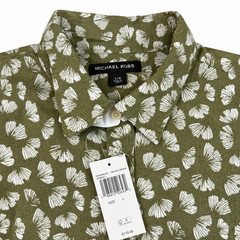MICHAEL KORS Men’s Short Sleeve Button Front Shirt L Safari Green Floral NWT