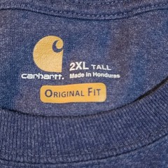 Carhartt Original Fit Mens 2XL Tall Blue Spellout Sleeve Tshirt Long Sleeve Spot