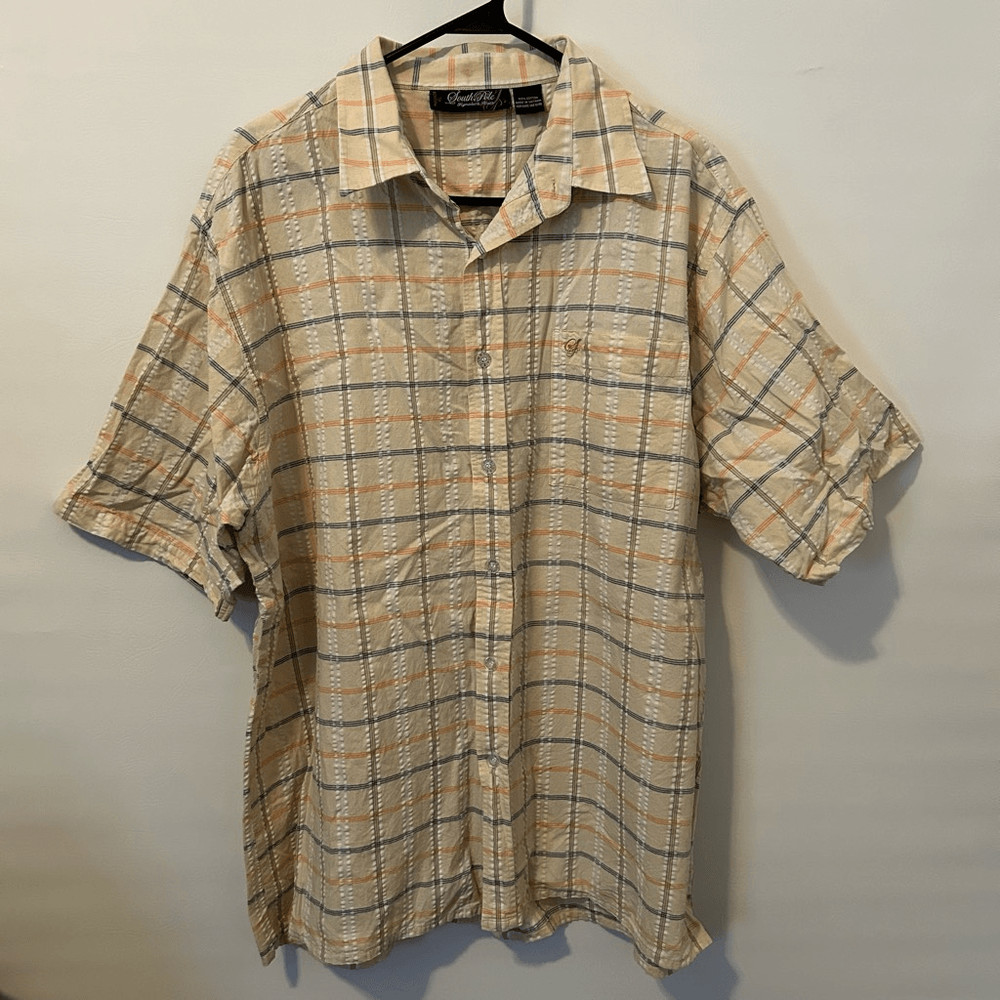 South Pole Signature Series Button Up Shirt Mens Sz XL Yellow/Blue beach coastal