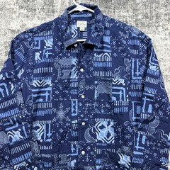 J. Crew Mens L Indigo Dyed Indian Madras Patchwork Blue Button-up Shirt Preppy