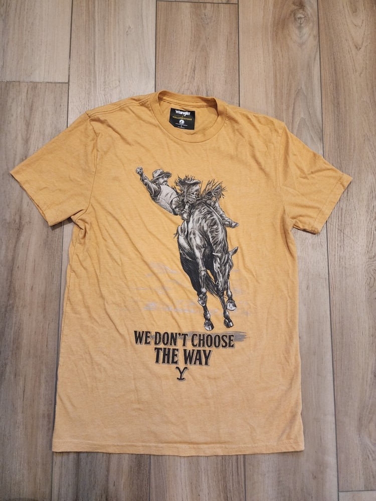 Wrangler x Yellowstone Western T Shirt Cowboy Rodeo Graphic Mens Small Mustard