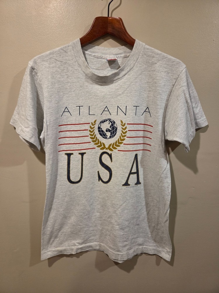 Vintage 90s Atlanta USA Shirt Sz Medium Gray Single Stitch Tee Tourism Travel