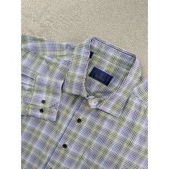 David Donahue Mens XXL Blue Purple Green Plaid Long Sleeve Button Up Shirt